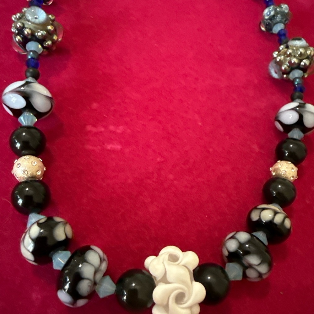 Moonlight Garden Necklace - Lamp Glass, Crystal & Onyx Statement Piece